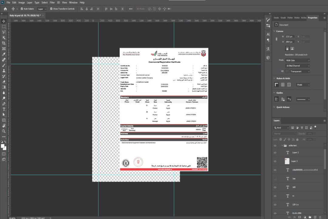 Modèle Word et PDF de certificat d'enregistrement commercial des Émirats arabes unis template